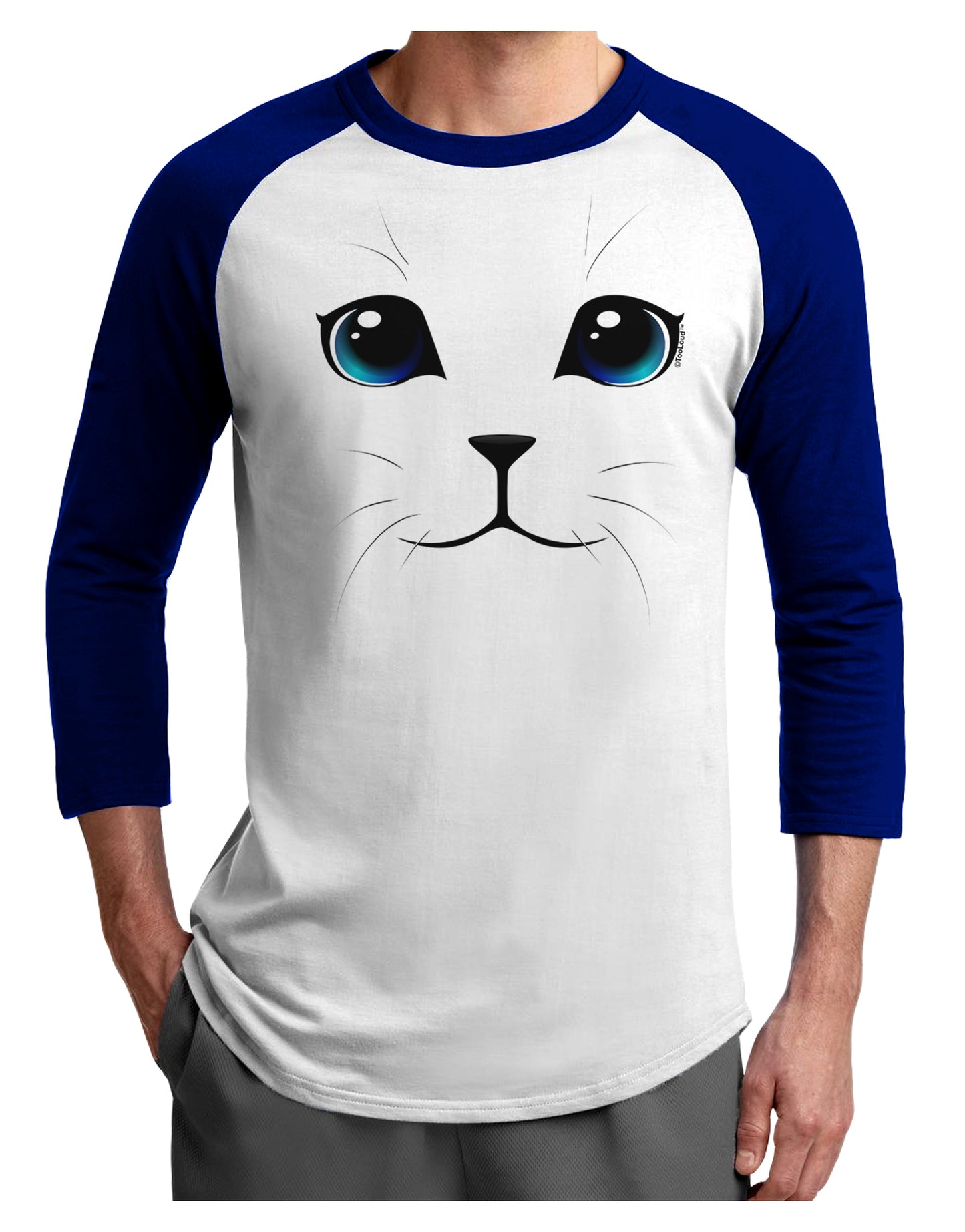 Blue-Eyed Cute Cat Face Adult Raglan Shirt-TooLoud-White-Royal-X-Small-Davson Sales