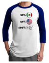 Mexican American 100 Percent Me Adult Raglan Shirt-TooLoud-White-Royal-X-Small-Davson Sales