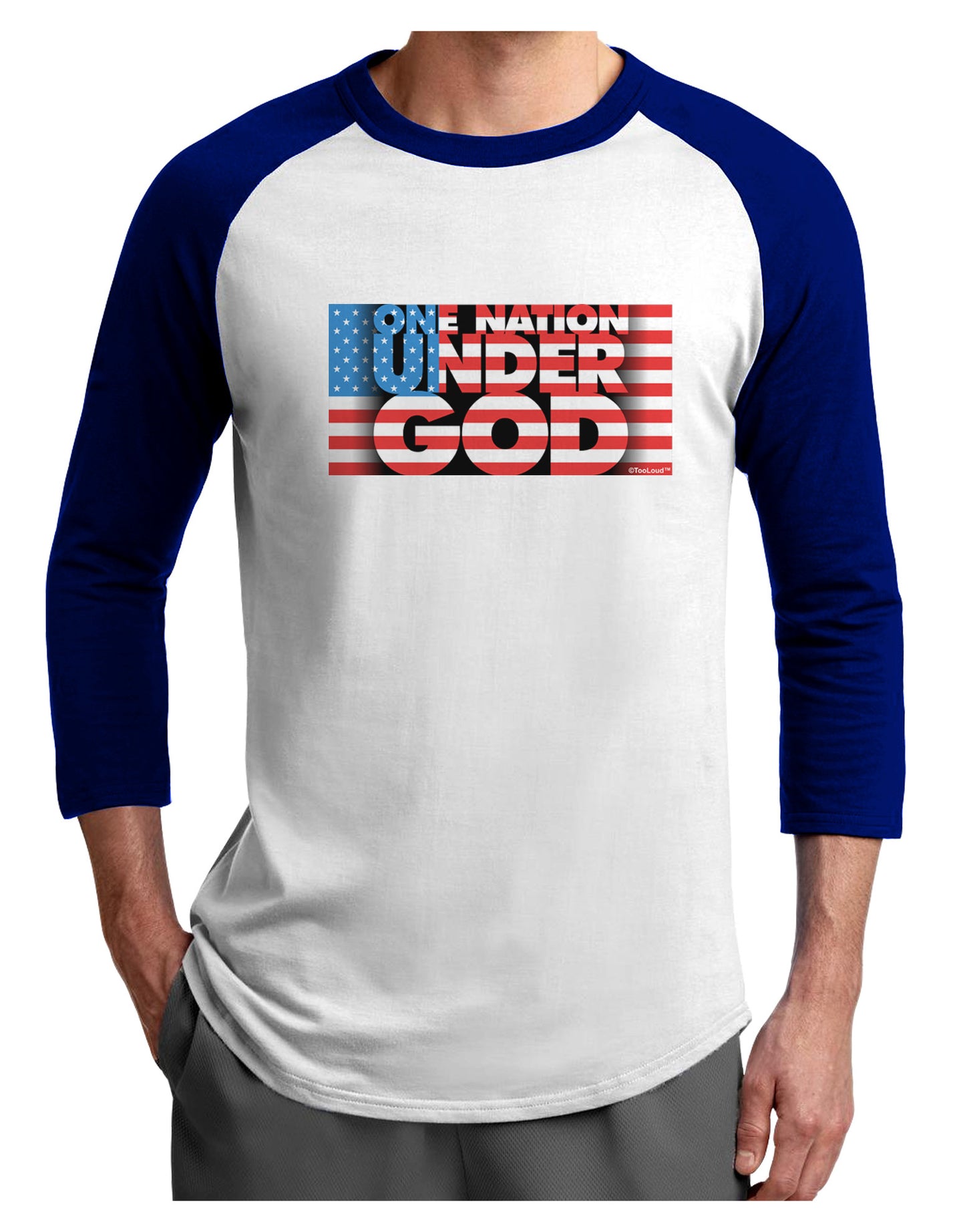 One Nation Under God Adult Raglan Shirt-Raglan Shirt-TooLoud-White-Royal-X-Small-Davson Sales