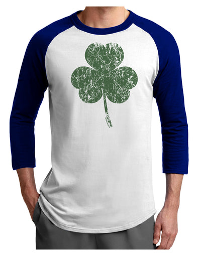 Distressed Traditional Irish Shamrock Adult Raglan Shirt-Raglan Shirt-TooLoud-White-Royal-X-Small-Davson Sales