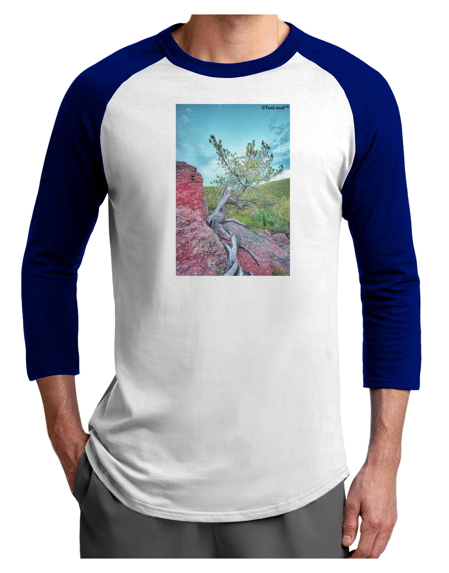 CO Cliffside Tree Adult Raglan Shirt-Raglan Shirt-TooLoud-White-Royal-X-Small-Davson Sales