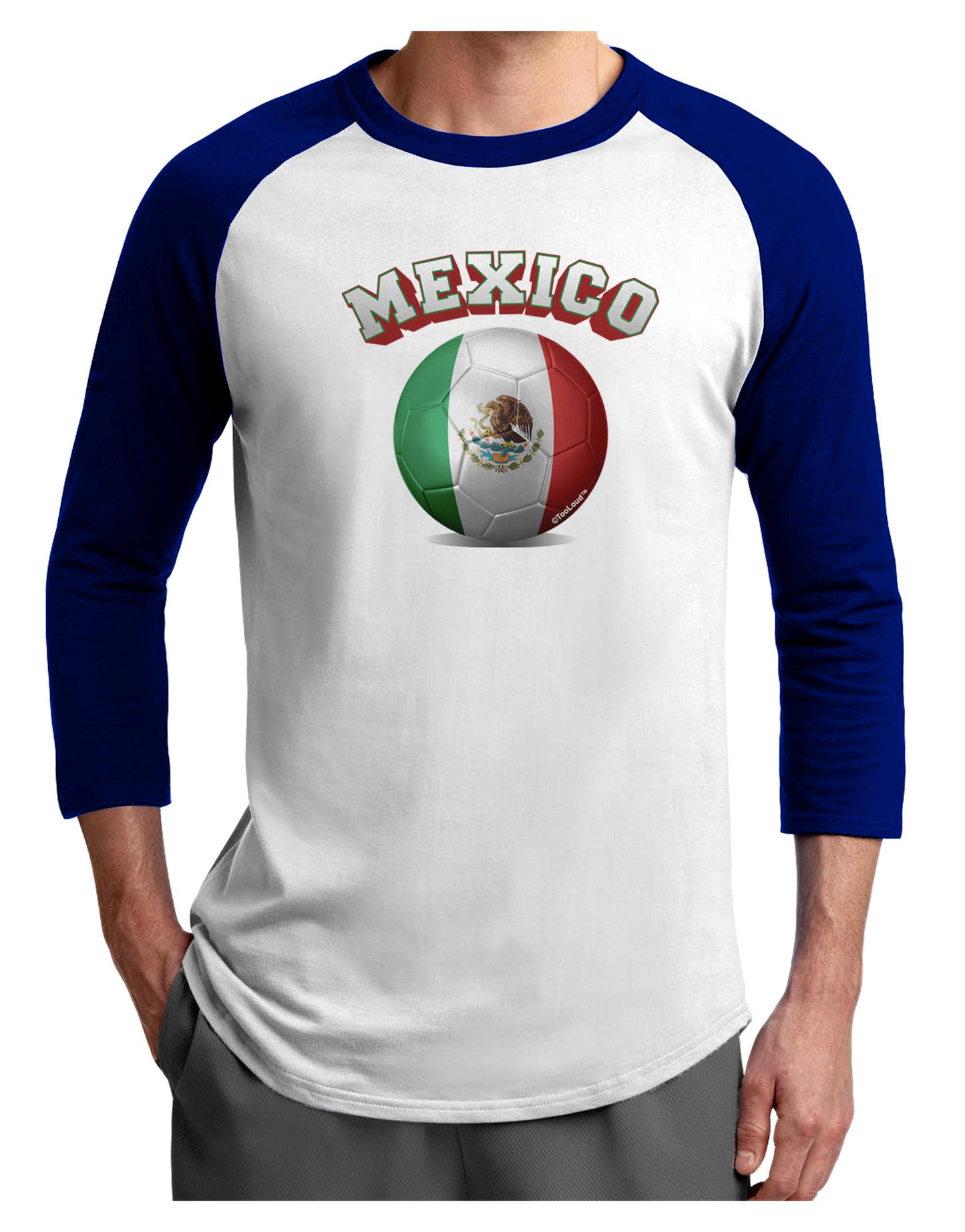 Soccer Ball Flag - Mexico Adult Raglan Shirt-Raglan Shirt-TooLoud-White-Royal-X-Small-Davson Sales