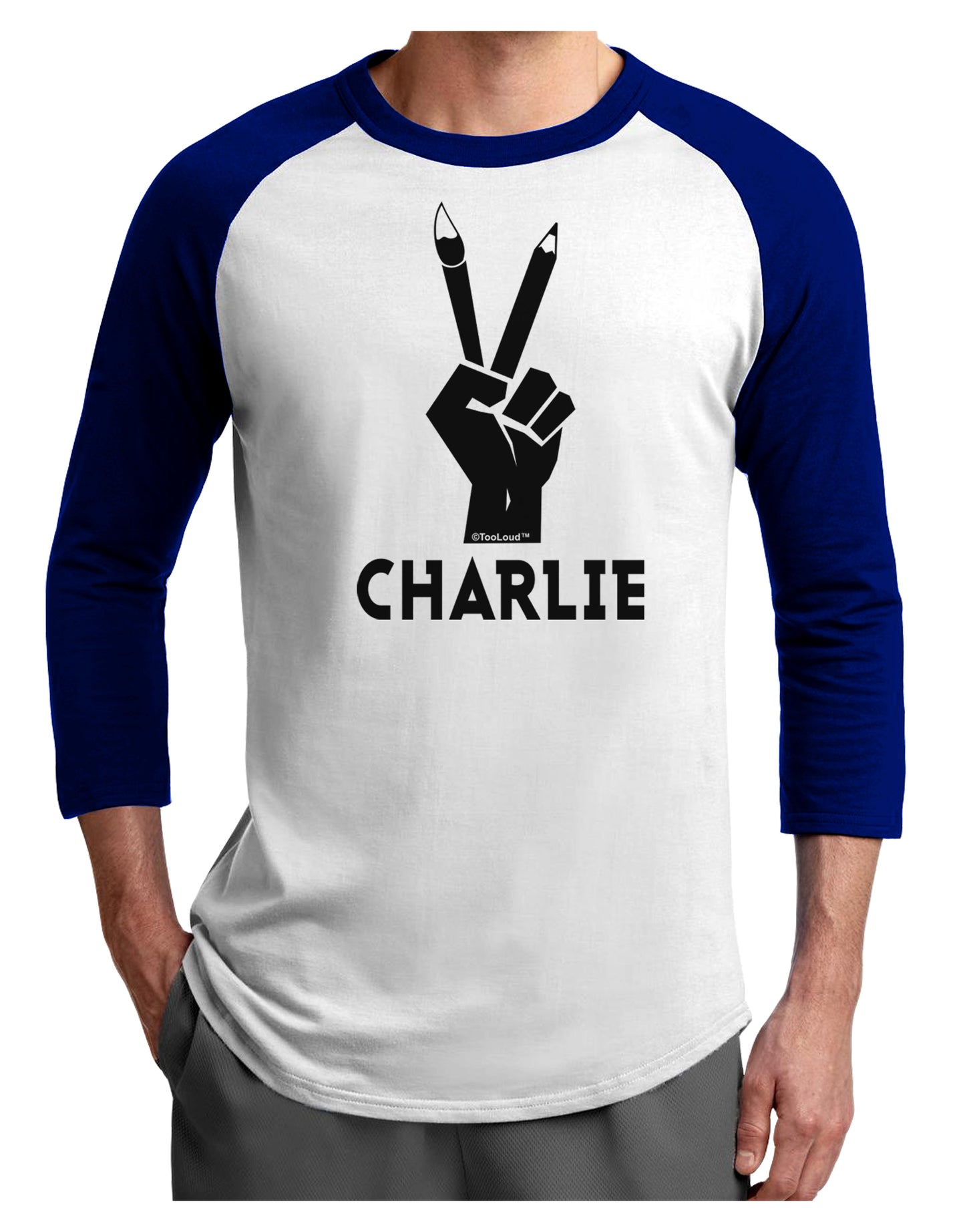Hand Peace Sign - Charlie Design Adult Raglan Shirt by TooLoud-TooLoud-White-Royal-X-Small-Davson Sales