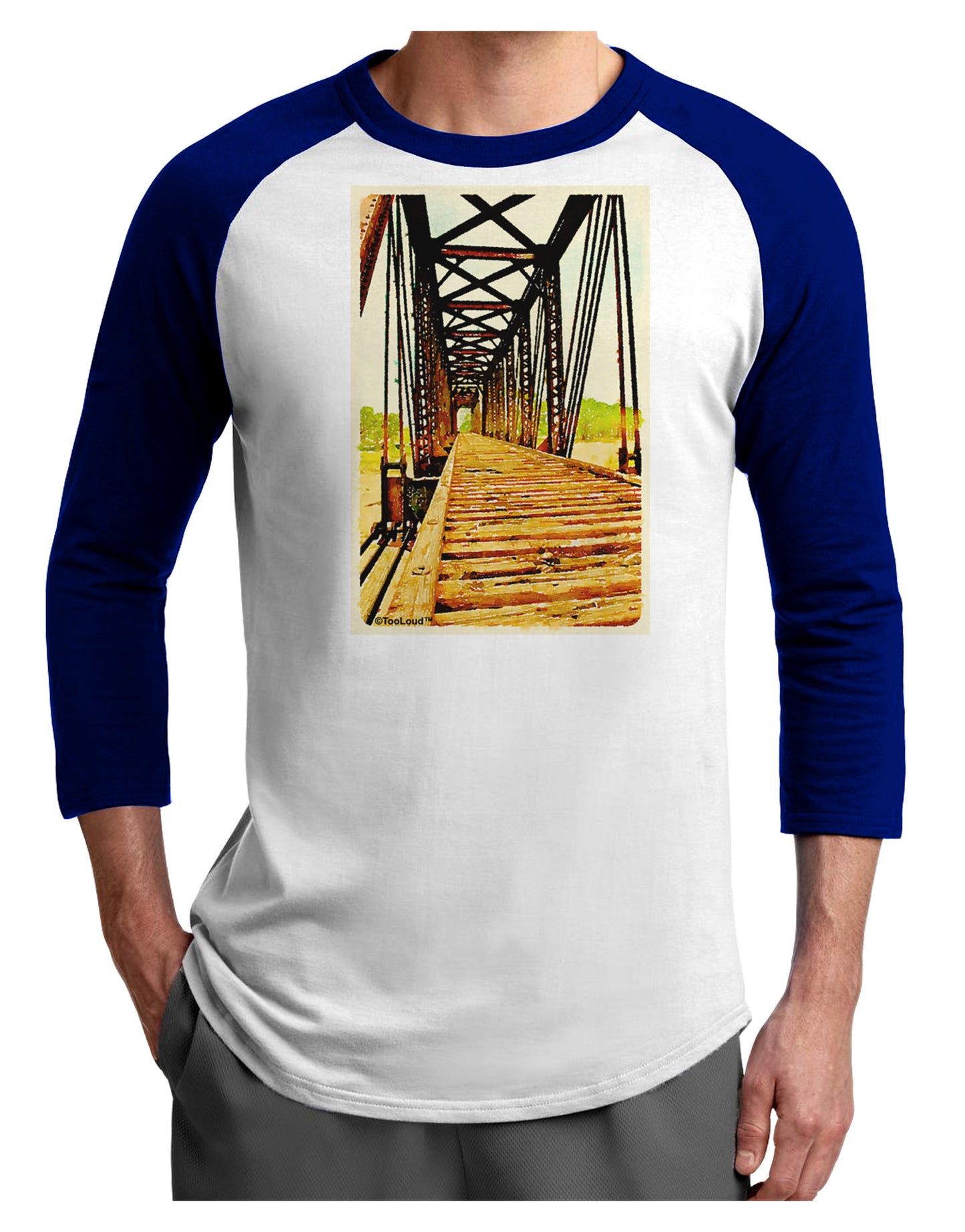 Colorado Bridge Watercolor Adult Raglan Shirt-TooLoud-White-Royal-X-Small-Davson Sales