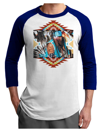 Native American Dancer 2 Adult Raglan Shirt-TooLoud-White-Royal-X-Small-Davson Sales