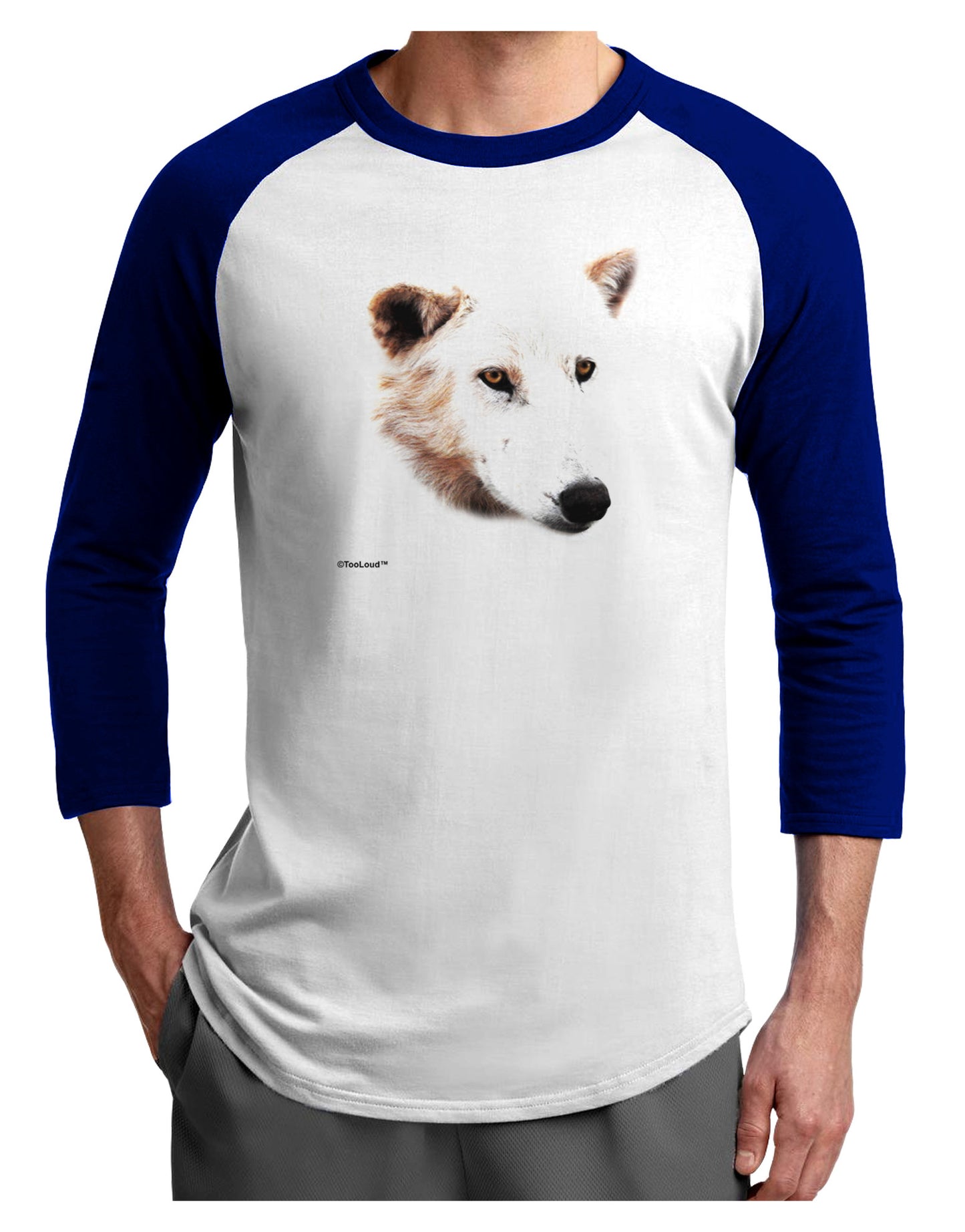 White Wolf Head Cutout Adult Raglan Shirt-Raglan Shirt-TooLoud-White-Royal-X-Small-Davson Sales