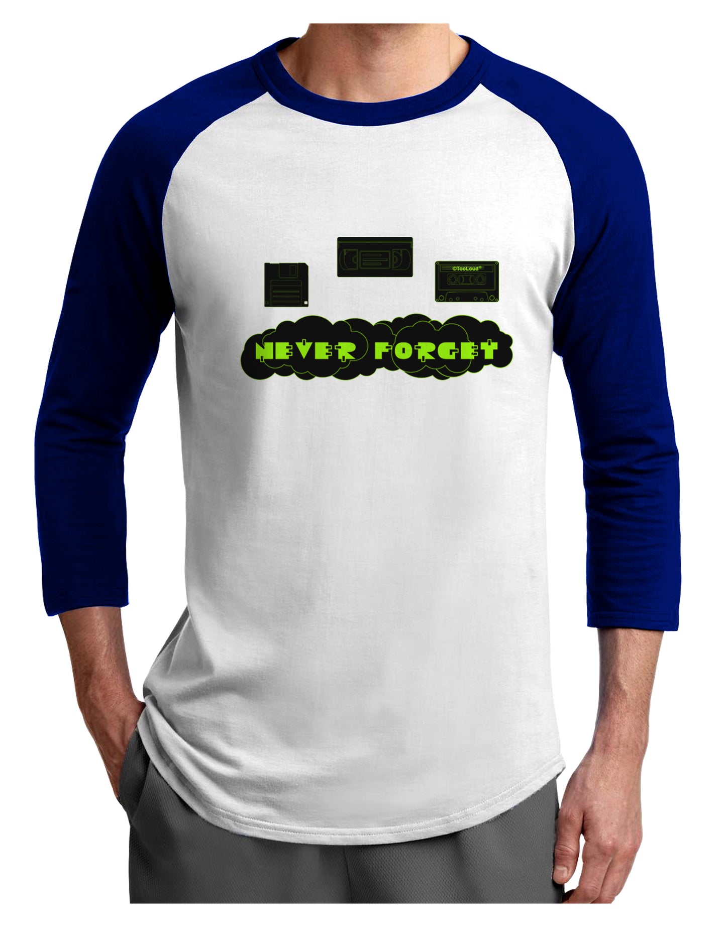 Never Forget Retro 80's Funny Adult Raglan Shirt by TooLoud-TooLoud-White-Royal-X-Small-Davson Sales