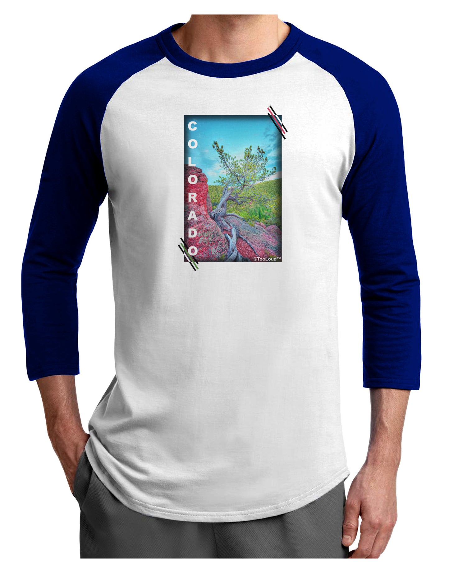 CO Cliffside Tree Text Adult Raglan Shirt-Raglan Shirt-TooLoud-White-Royal-X-Small-Davson Sales
