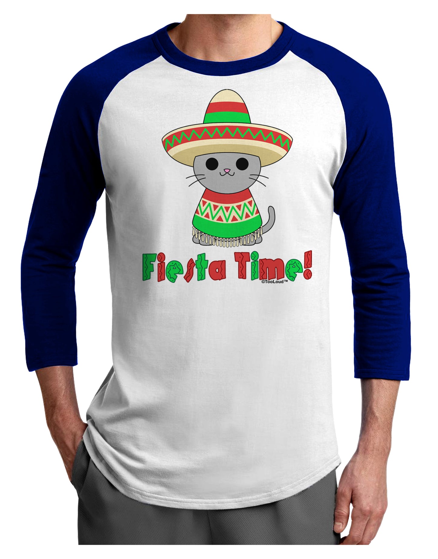 Fiesta Time - Cute Sombrero Cat Adult Raglan Shirt by TooLoud-TooLoud-White-Royal-X-Small-Davson Sales