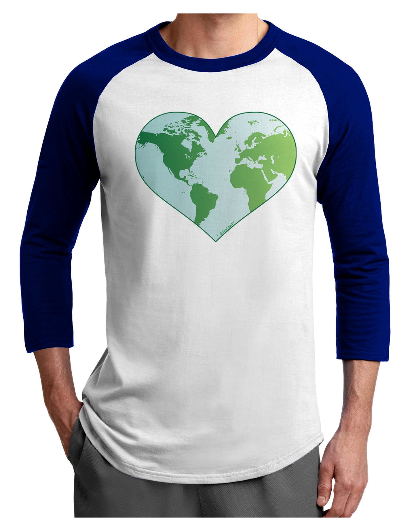 TooLoud World Globe Heart Adult Raglan Shirt-TooLoud-White-Royal-X-Small-Davson Sales