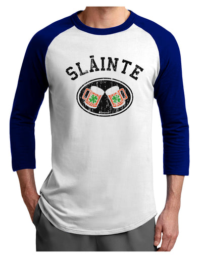 Slainte - St. Patrick's Day Irish Cheers Adult Raglan Shirt by TooLoud-Raglan Shirt-TooLoud-White-Royal-X-Small-Davson Sales