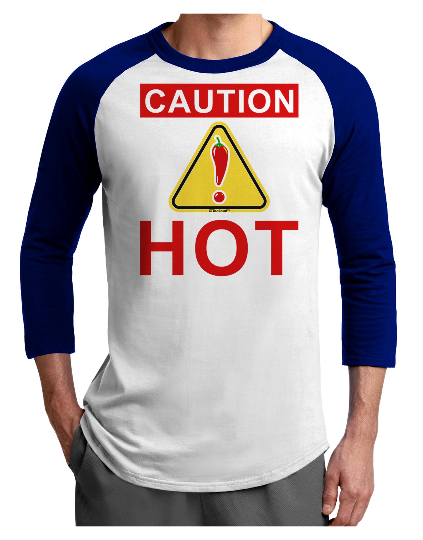 Caution Hot Chili Pepper Sign Adult Raglan Shirt-Raglan Shirt-TooLoud-White-Royal-X-Small-Davson Sales