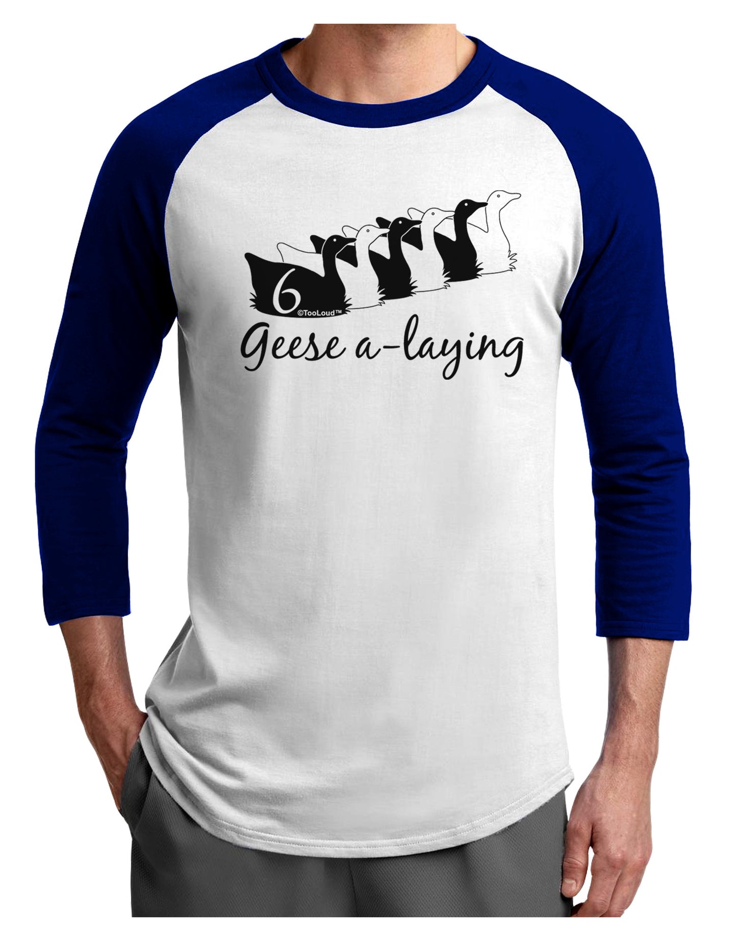 Six Geese A laying Text Adult Raglan Shirt-TooLoud-White-Royal-X-Small-Davson Sales