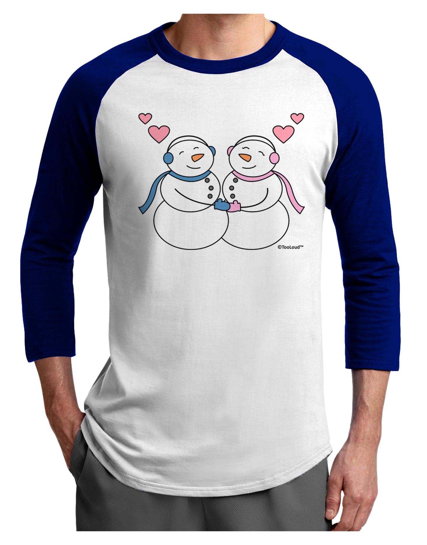 Cute Snowman and Snowwoman Couple Adult Raglan Shirt by TooLoud-TooLoud-White-Royal-X-Small-Davson Sales