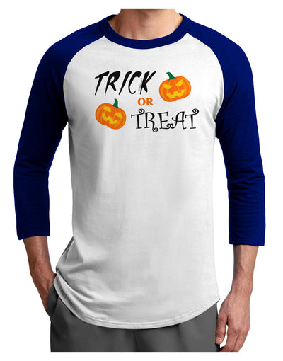 Trick or Treat Pumpkins Adult Raglan Shirt-TooLoud-White-Royal-X-Small-Davson Sales