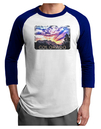 Colorado Rainbow Sunset Text Adult Raglan Shirt-Raglan Shirt-TooLoud-White-Royal-X-Small-Davson Sales