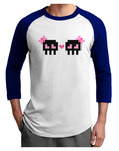 8-Bit Skull Love - Girl and Girl Adult Raglan Shirt-TooLoud-White-Royal-X-Small-Davson Sales