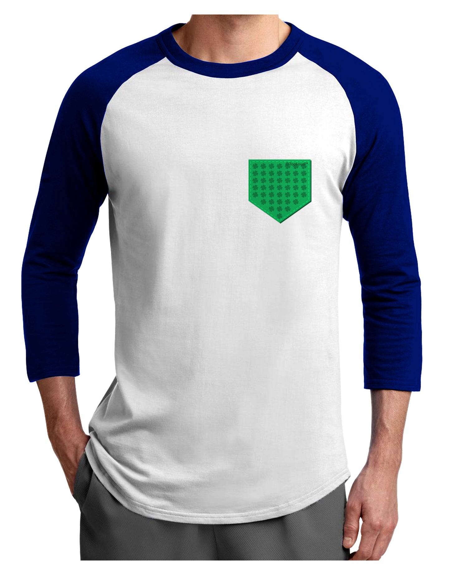 Faux Pocket Shamrock Pattern Adult Raglan Shirt by TooLoud-TooLoud-White-Royal-X-Small-Davson Sales