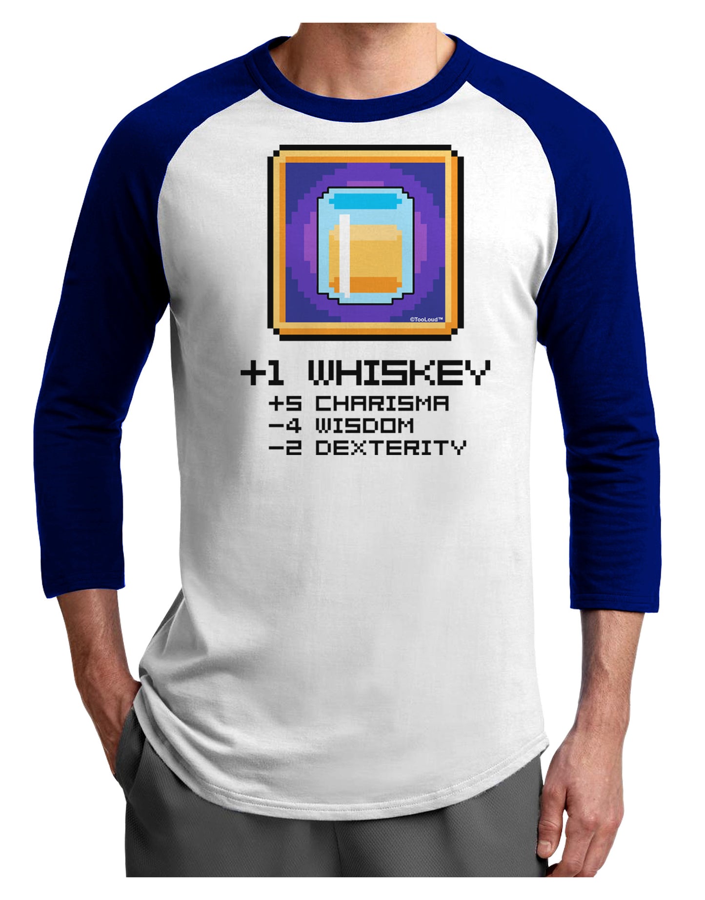 Pixel Whiskey Item Adult Raglan Shirt-TooLoud-White-Royal-X-Small-Davson Sales