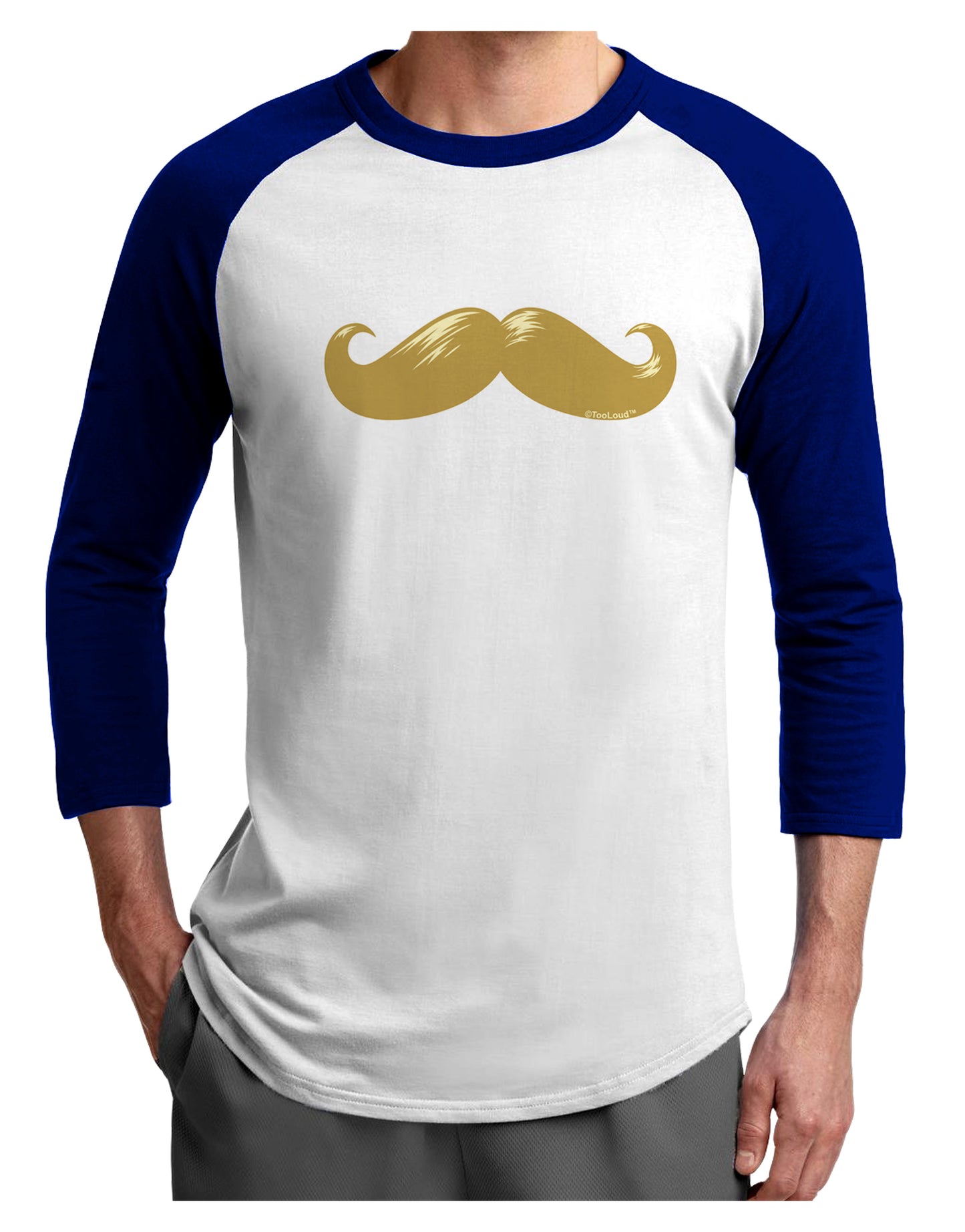 Big Gold Blonde Mustache Adult Raglan Shirt-Raglan Shirt-TooLoud-White-Royal-X-Small-Davson Sales