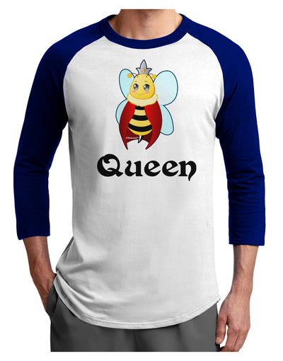 Queen Bee Text 2 Adult Raglan Shirt-TooLoud-White-Royal-X-Small-Davson Sales