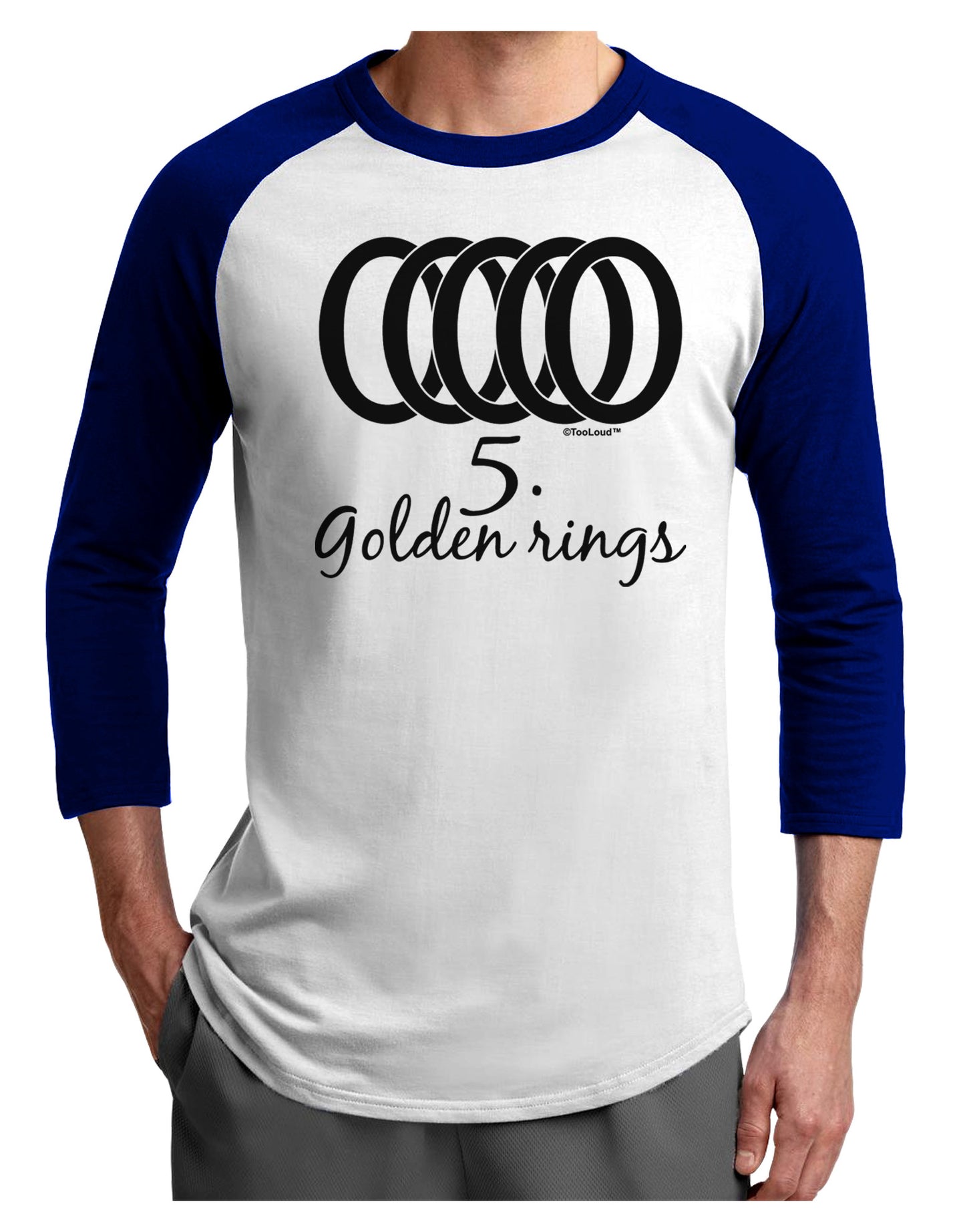 Five Golden Rings Text Adult Raglan Shirt-TooLoud-White-Royal-X-Small-Davson Sales