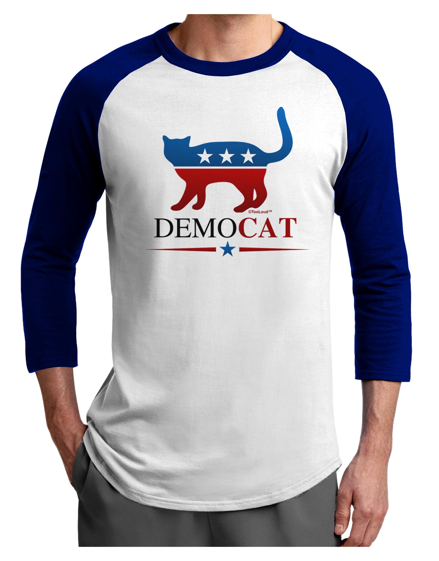 DemoCAT Adult Raglan Shirt-Raglan Shirt-TooLoud-White-Royal-X-Small-Davson Sales