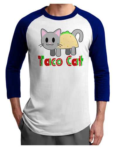 Cute Taco Cat Design Text Adult Raglan Shirt by TooLoud-TooLoud-White-Royal-X-Small-Davson Sales