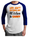 TooLoud Witches and Candy Color Adult Raglan Shirt-TooLoud-White-Royal-X-Small-Davson Sales