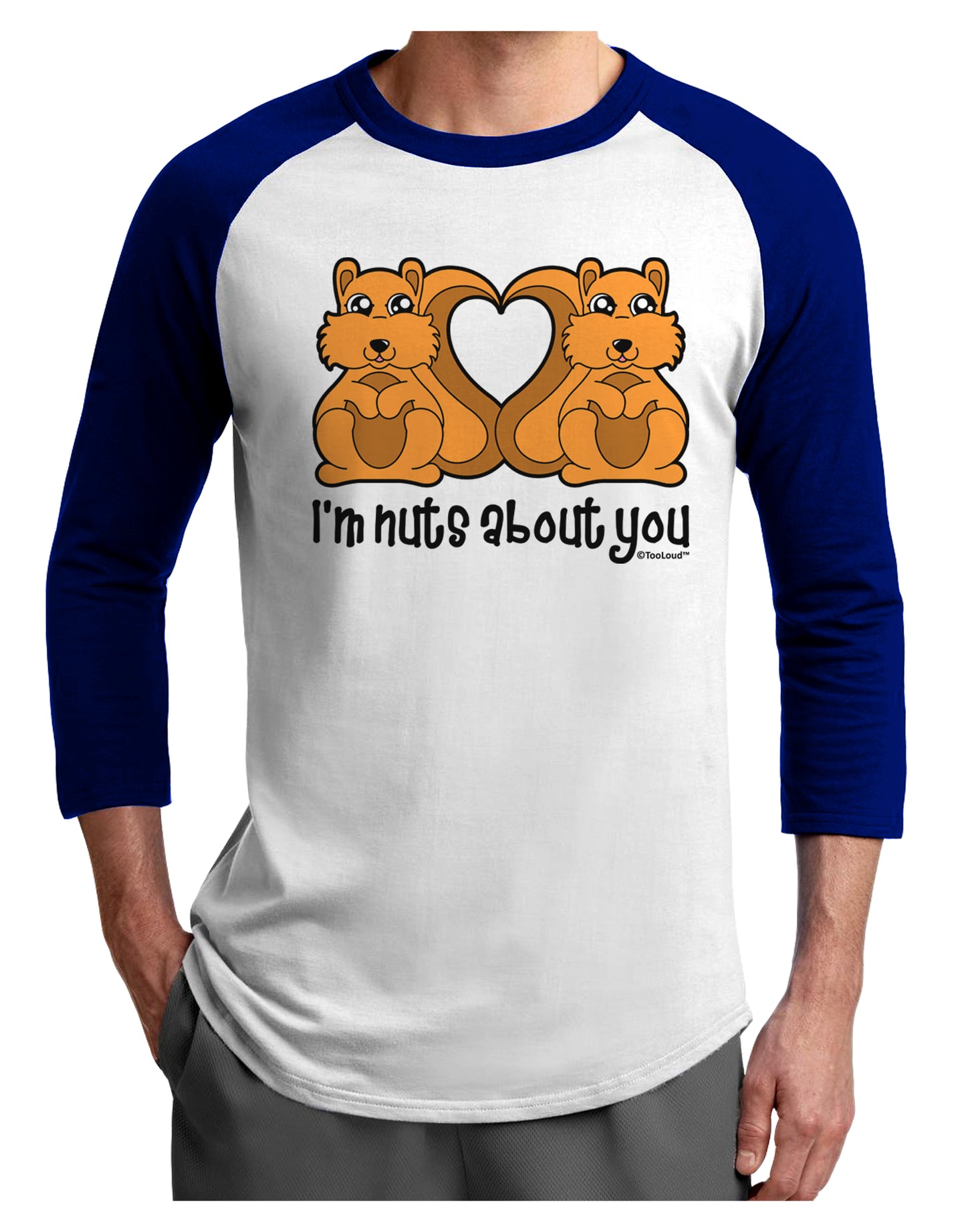Cute Squirrels - I'm Nuts About You Adult Raglan Shirt by TooLoud-Mens T-Shirt-TooLoud-White-Royal-X-Small-Davson Sales