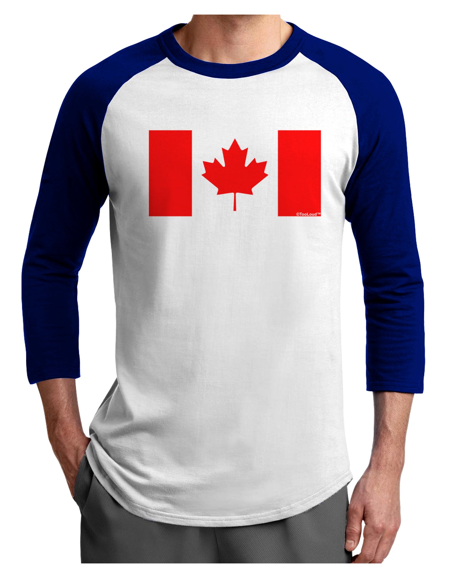 Canadian Flag Maple Leaf Colors Adult Raglan Shirt-TooLoud-White-Royal-X-Small-Davson Sales