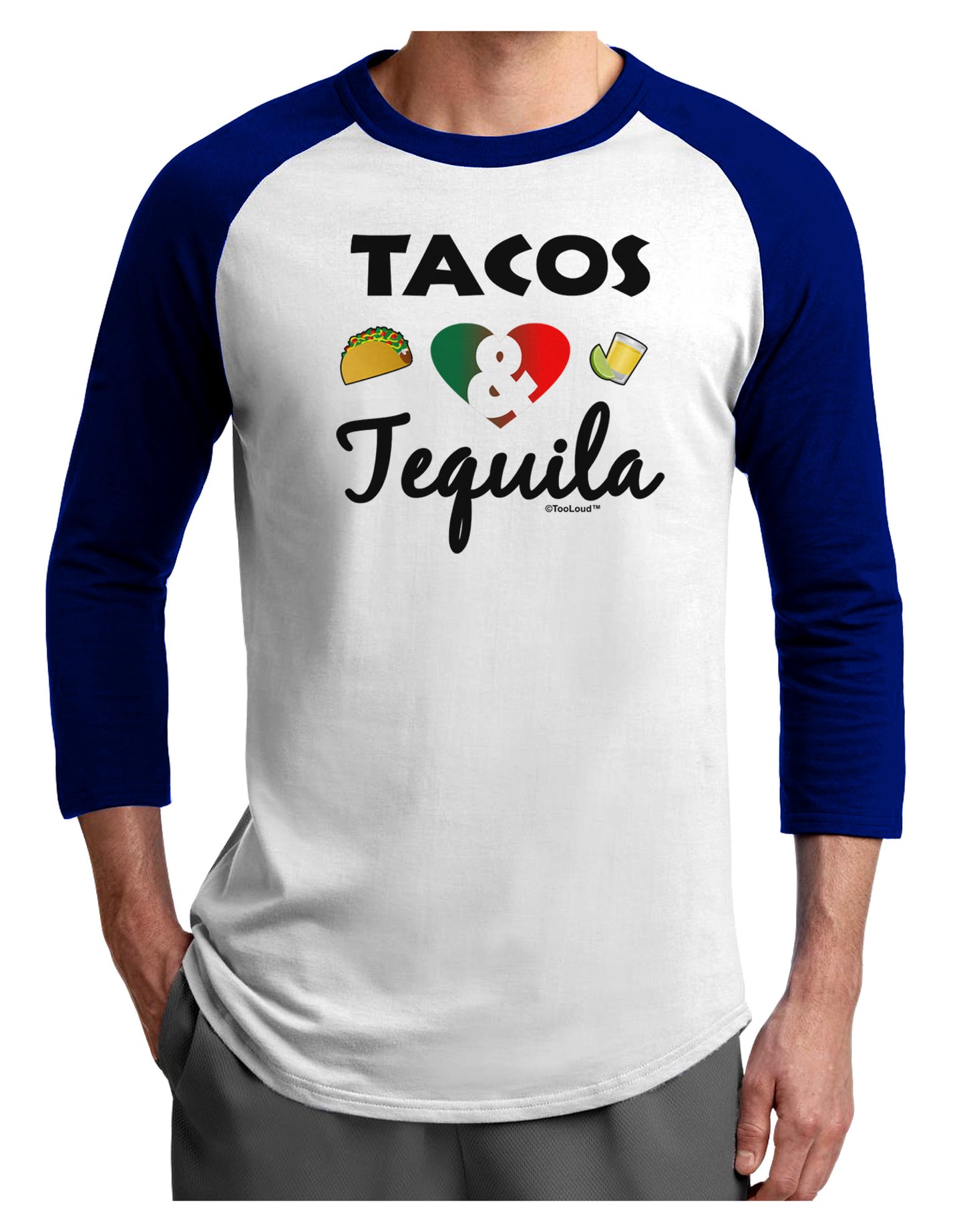 Tacos & Tequila Adult Raglan Shirt-TooLoud-White-Royal-X-Small-Davson Sales