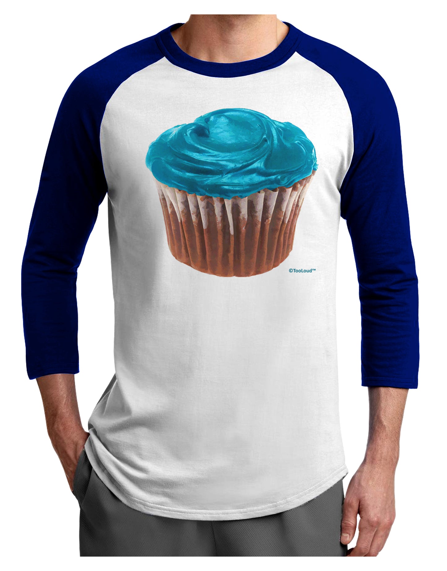 Giant Bright Turquoise Cupcake Adult Raglan Shirt by TooLoud-TooLoud-White-Royal-X-Small-Davson Sales