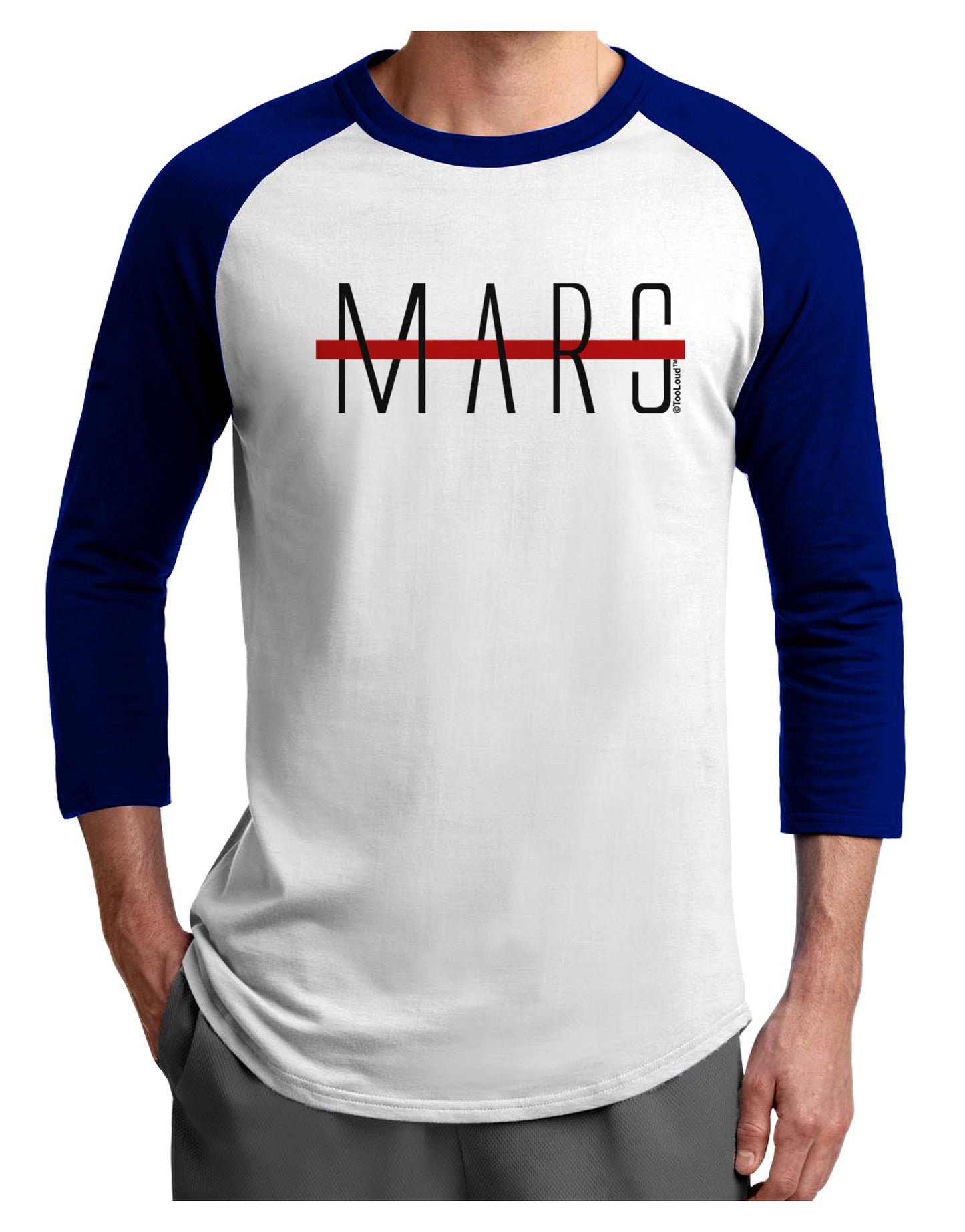 Planet Mars Text Only Adult Raglan Shirt-TooLoud-White-Royal-X-Small-Davson Sales