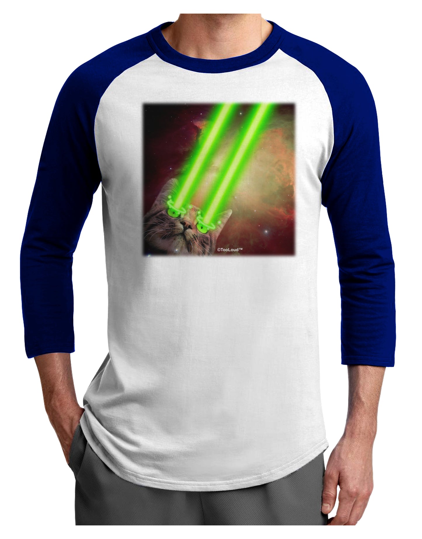Laser Eyes Cat in Space Design Adult Raglan Shirt by TooLoud-TooLoud-White-Royal-X-Small-Davson Sales