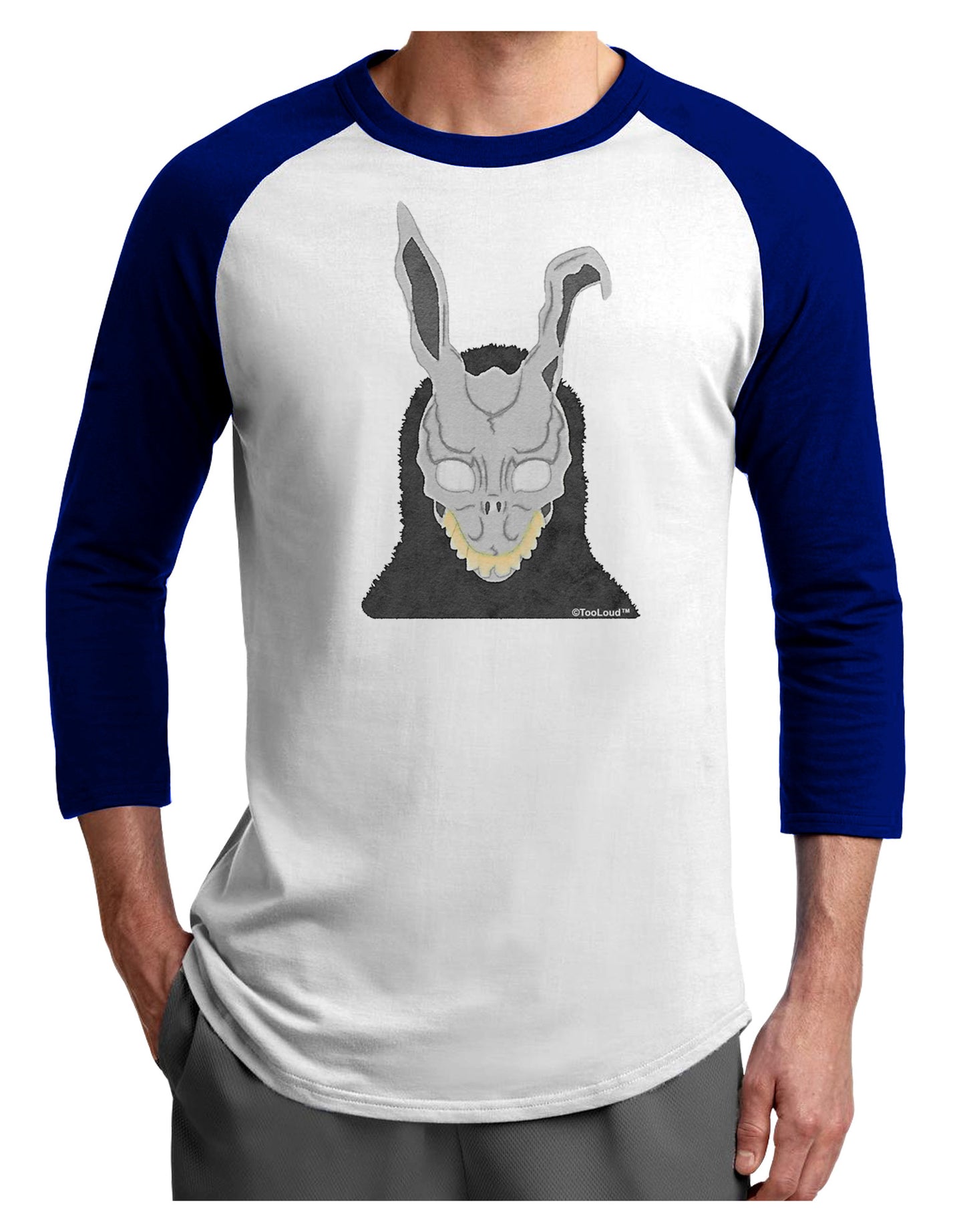 Scary Buny Face Watercolor Adult Raglan Shirt-TooLoud-White-Royal-X-Small-Davson Sales