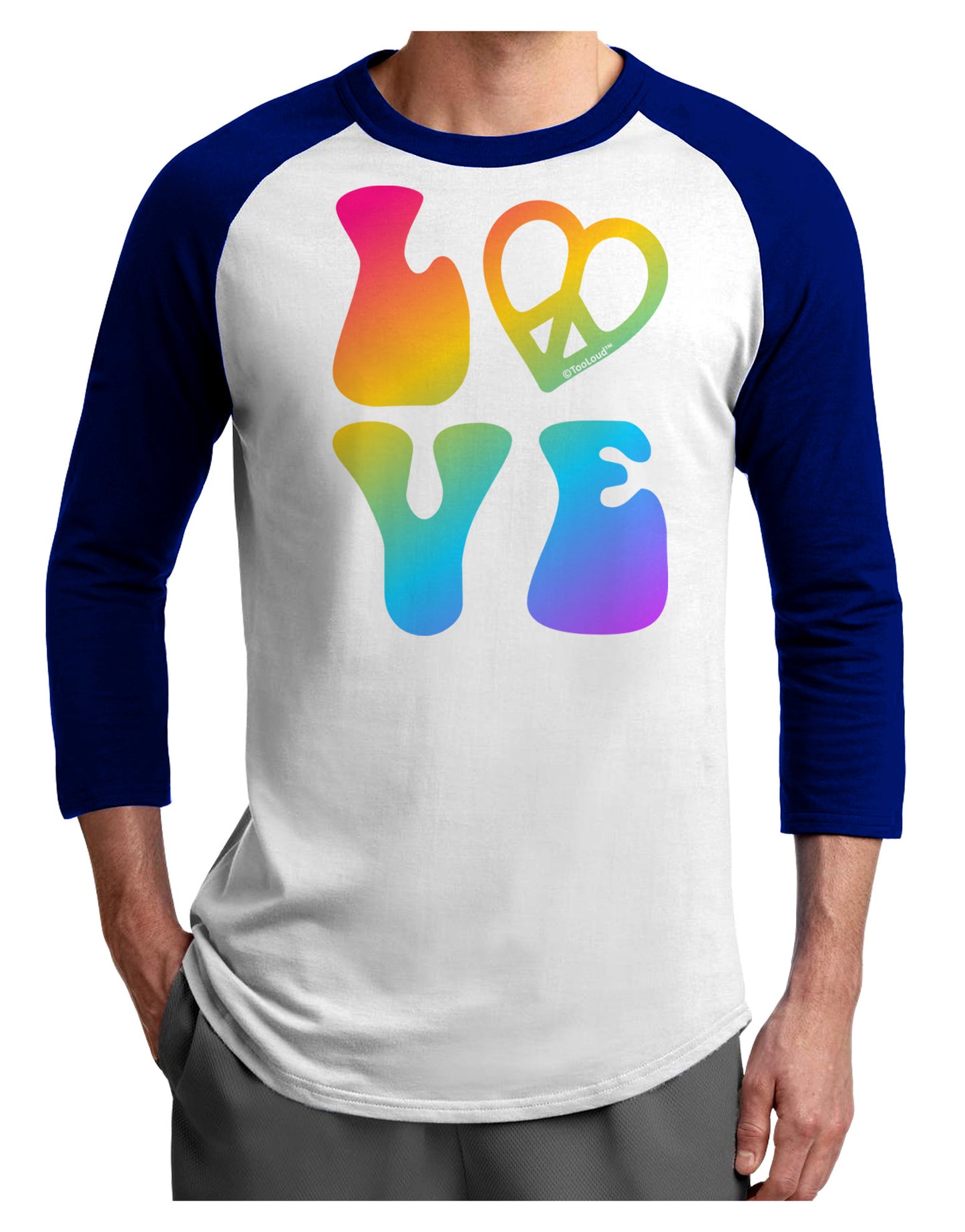 Peace and Love - Peace Heart Love Adult Raglan Shirt-TooLoud-White-Royal-X-Small-Davson Sales