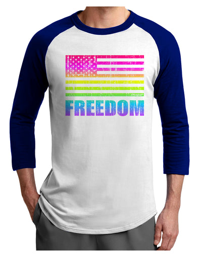 American Pride - Rainbow Flag - Freedom Adult Raglan Shirt-TooLoud-White-Royal-X-Small-Davson Sales