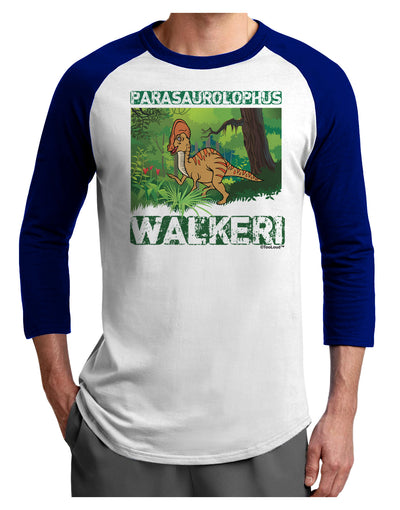 Parasaurolophus Walkeri - With Name Adult Raglan Shirt-TooLoud-White-Royal-X-Small-Davson Sales