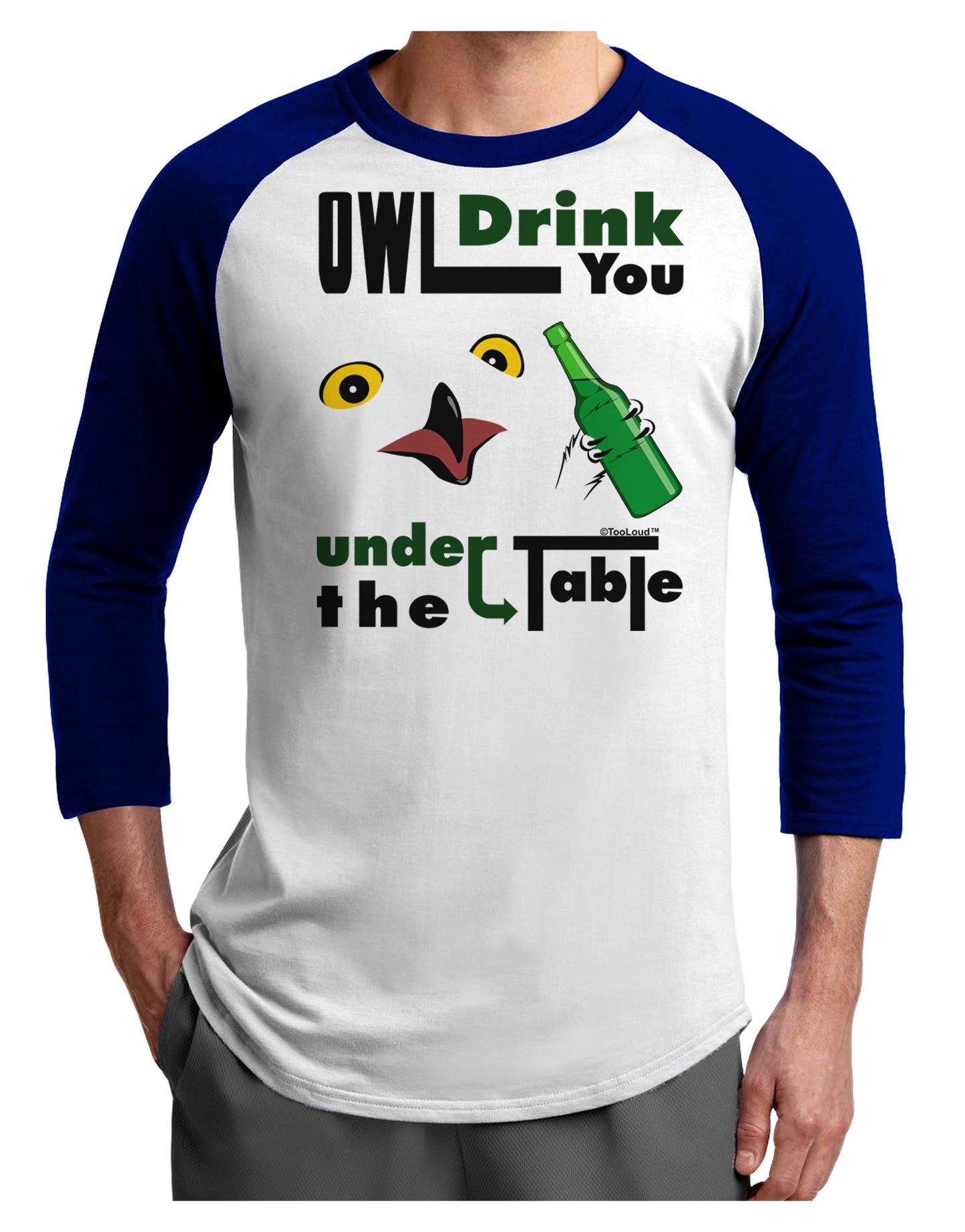 Owl Drink You Under the Table Adult Raglan Shirt-Raglan Shirt-TooLoud-White-Royal-X-Small-Davson Sales