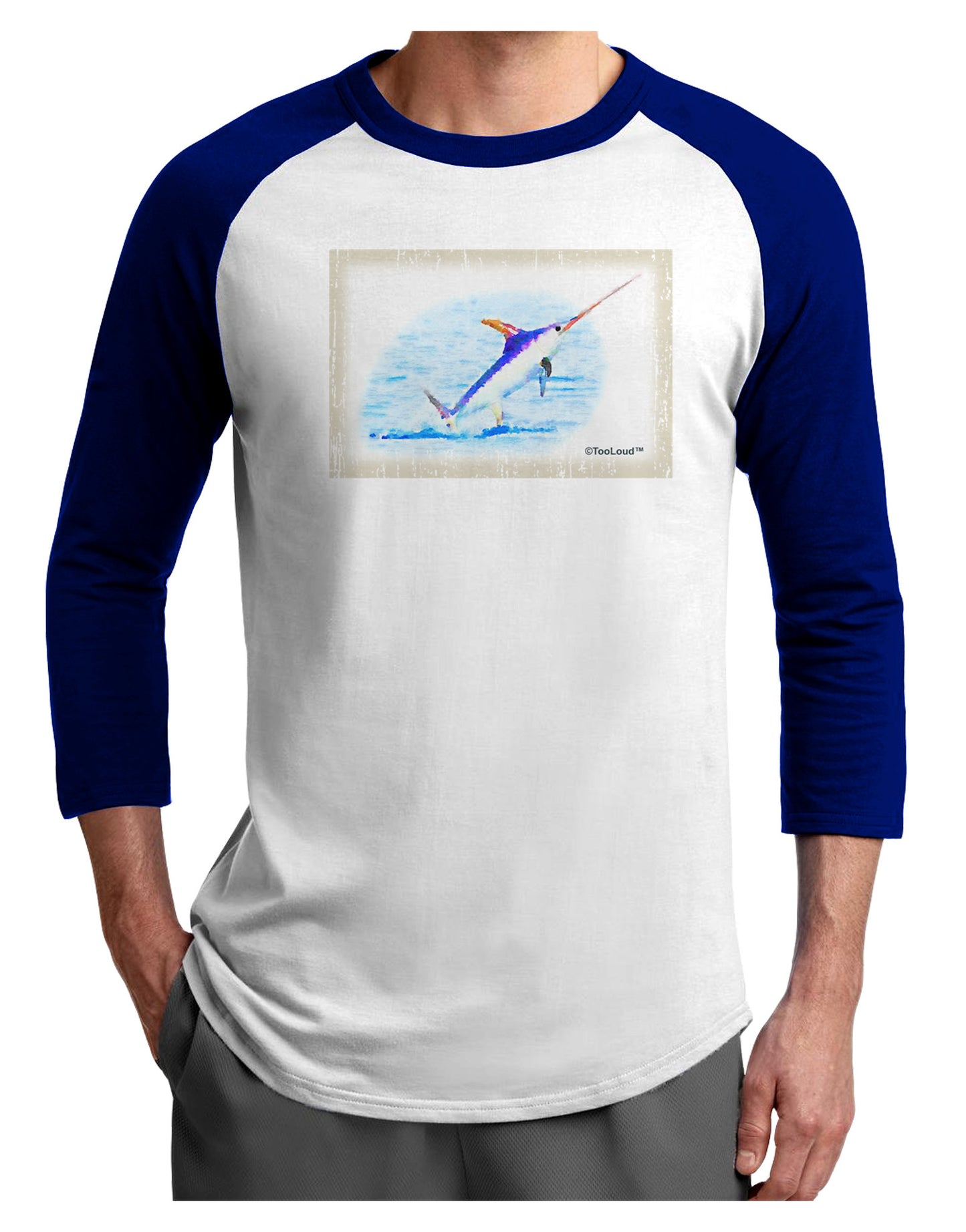 Swordfish Watercolor Adult Raglan Shirt-Raglan Shirt-TooLoud-White-Royal-X-Small-Davson Sales