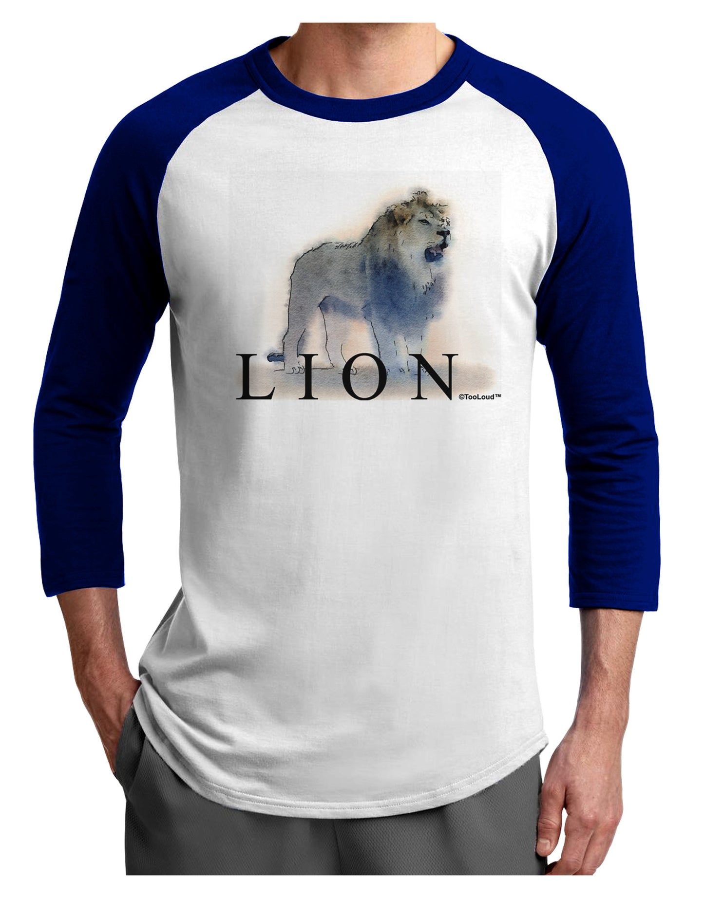 Lion Watercolor B Text Adult Raglan Shirt-TooLoud-White-Royal-X-Small-Davson Sales