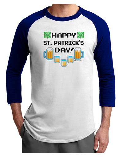 Pixel Happy St Patricks Day Adult Raglan Shirt-TooLoud-White-Royal-X-Small-Davson Sales