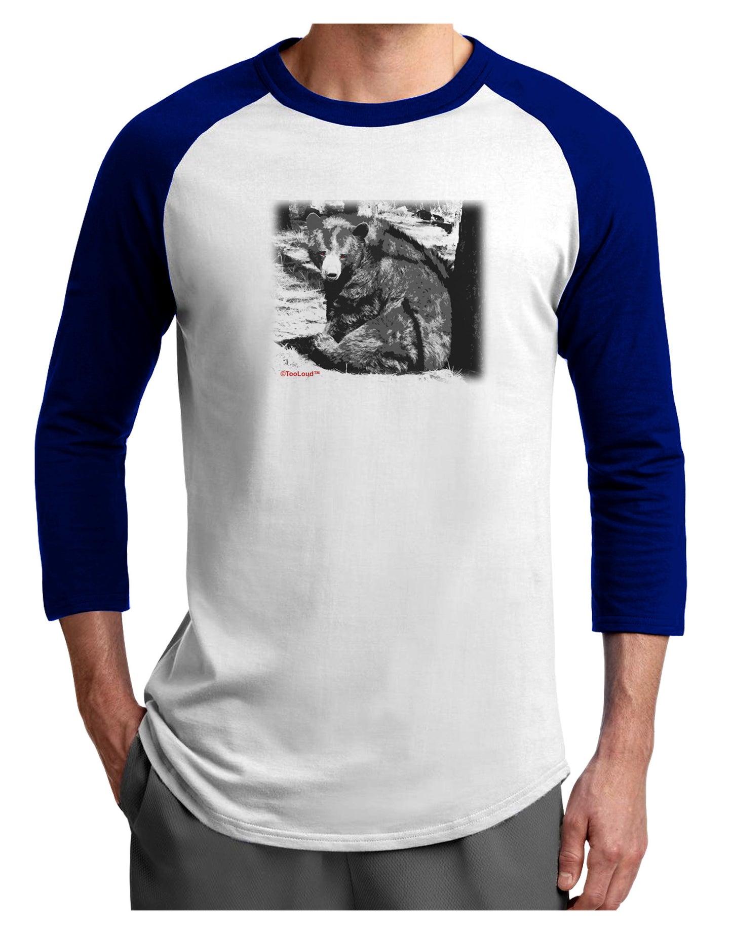 Creepy Black Bear Adult Raglan Shirt-Raglan Shirt-TooLoud-White-Royal-X-Small-Davson Sales
