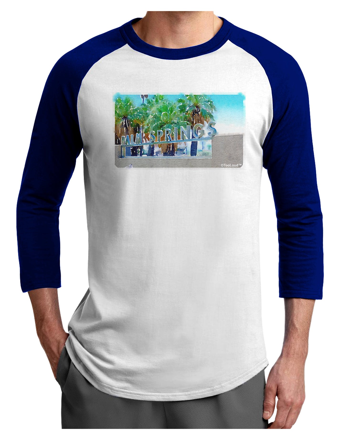 Palm Springs Watercolor Adult Raglan Shirt-TooLoud-White-Royal-X-Small-Davson Sales