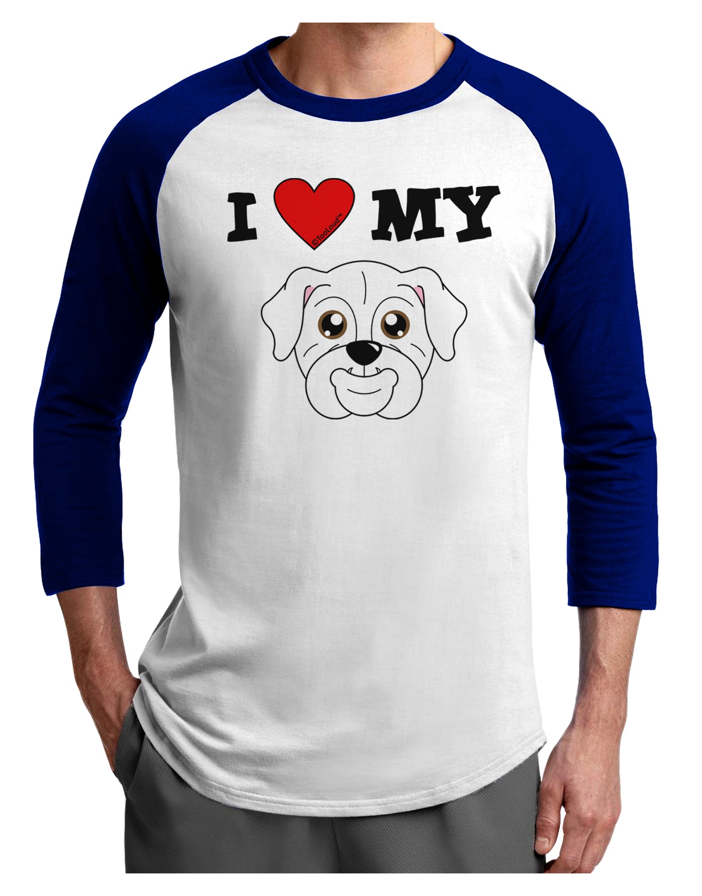 I Heart My - Cute Bulldog - White Adult Raglan Shirt by TooLoud-TooLoud-White-Royal-X-Small-Davson Sales