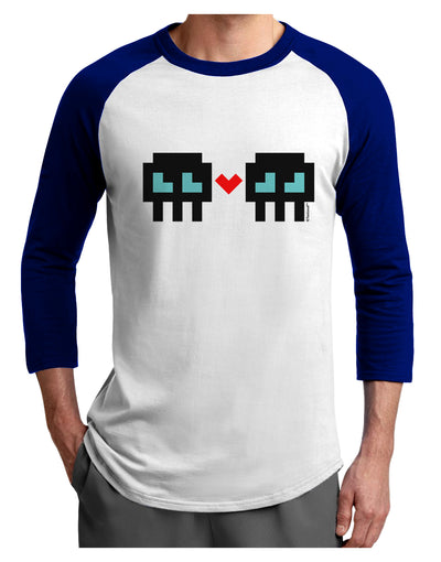 8-Bit Skull Love - Boy and Boy Adult Raglan Shirt-TooLoud-White-Royal-X-Small-Davson Sales