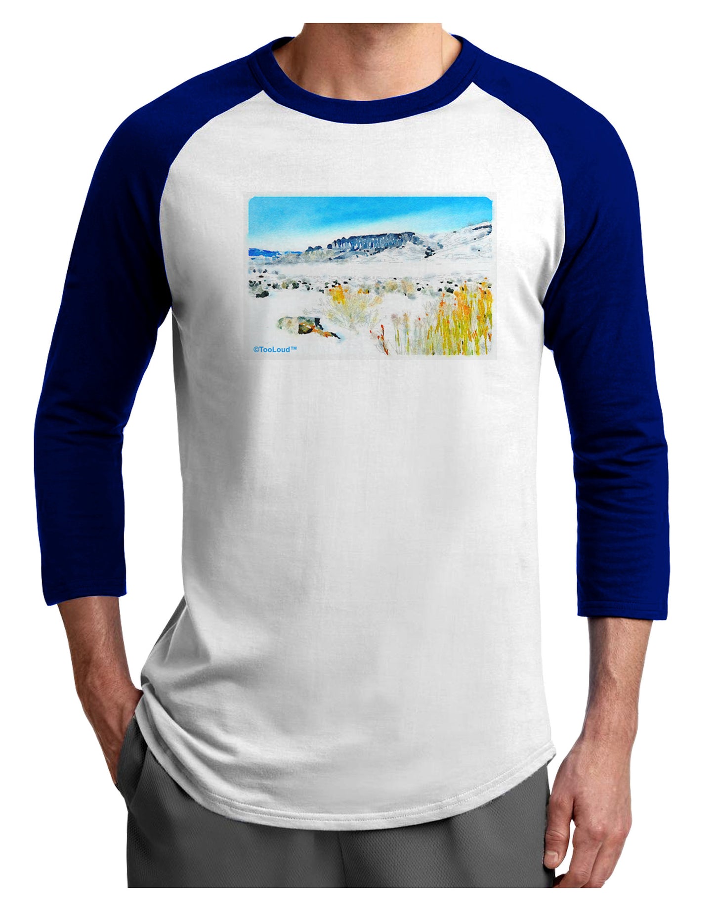 CO Snow Scene Watercolor Adult Raglan Shirt-Raglan Shirt-TooLoud-White-Royal-X-Small-Davson Sales