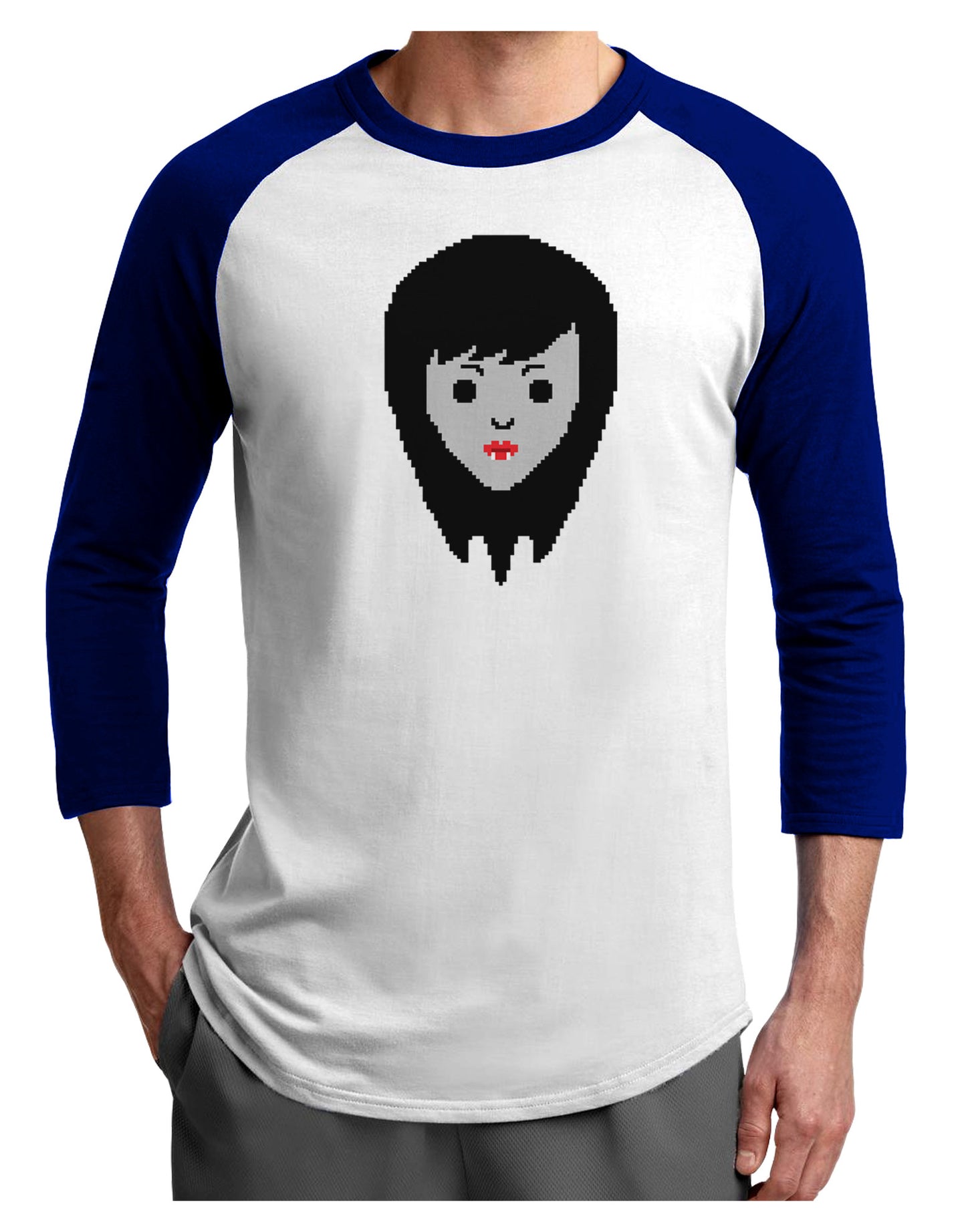 Cute Pixel Vampire Female Adult Raglan Shirt-TooLoud-White-Royal-X-Small-Davson Sales