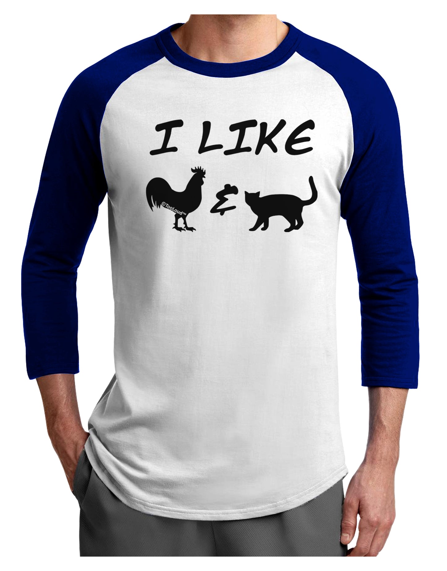 I Like Rooster & Cat Silhouette Adult Raglan Shirt by TooLoud-TooLoud-White-Royal-X-Small-Davson Sales